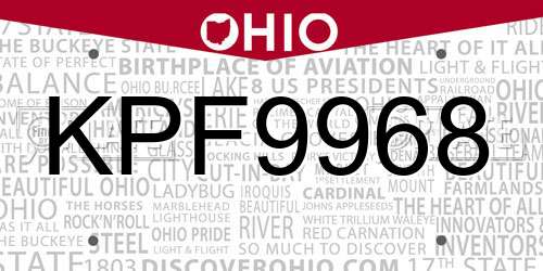 KPF9968 Ohio License Plate