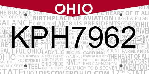 KPH7962 Ohio License Plate