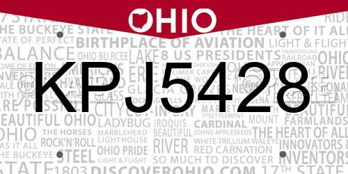 KPJ5428 Ohio License Plate