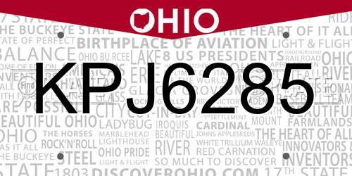KPJ6285 Ohio License Plate