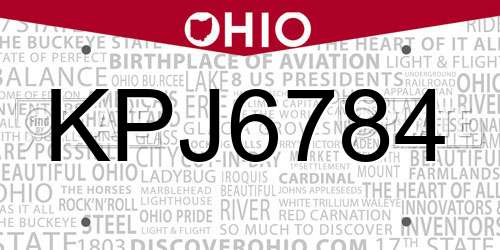 KPJ6784 Ohio License Plate