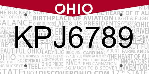 KPJ6789 Ohio License Plate