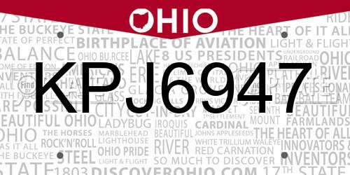 KPJ6947 Ohio License Plate