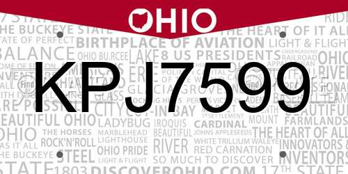 KPJ7599 Ohio License Plate