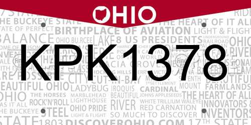 KPK1378 Ohio License Plate