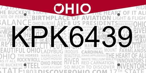 KPK6439 Ohio License Plate