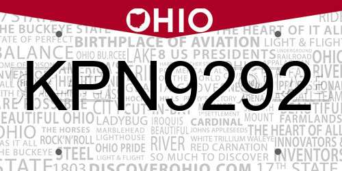 KPN9292 Ohio License Plate