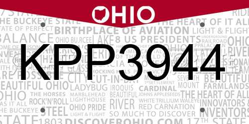 KPP3944 Ohio License Plate