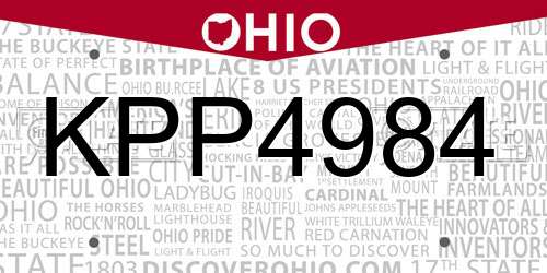 KPP4984 Ohio License Plate