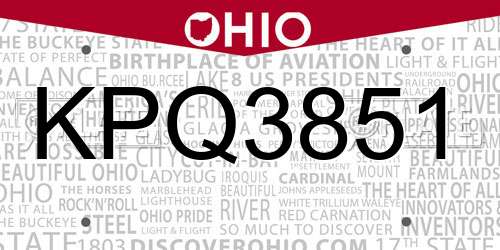 KPQ3851 Ohio License Plate
