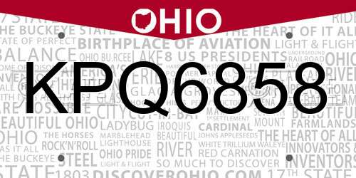KPQ6858 Ohio License Plate