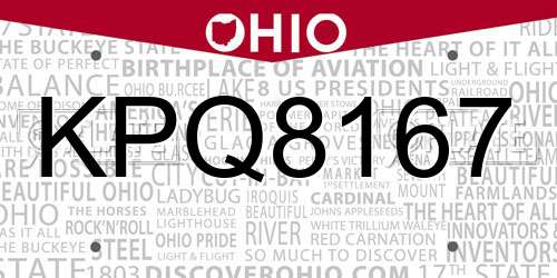 KPQ8167 Ohio License Plate