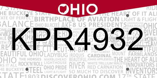 KPR4932 Ohio License Plate