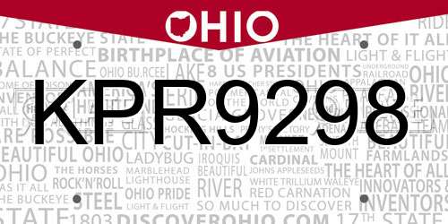 KPR9298 Ohio License Plate