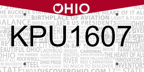 KPU1607 Ohio License Plate