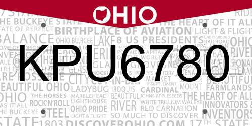 KPU6780 Ohio License Plate
