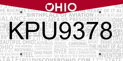 KPU9378 Ohio License Plate