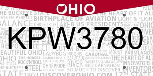 KPW3780 Ohio License Plate