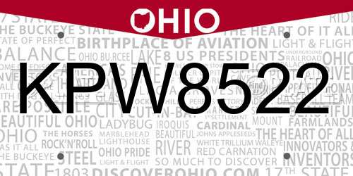KPW8522 Ohio License Plate