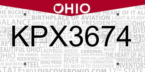 KPX3674 Ohio License Plate