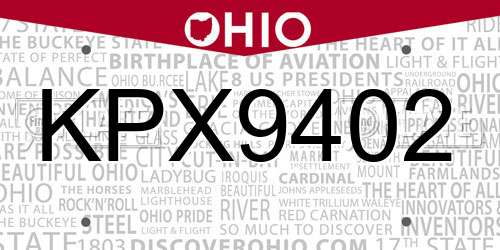 KPX9402 Ohio License Plate