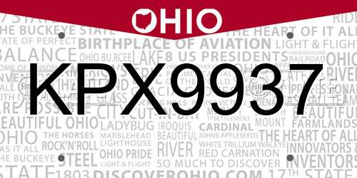 KPX9937 Ohio License Plate