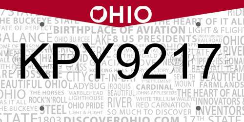 KPY9217 Ohio License Plate