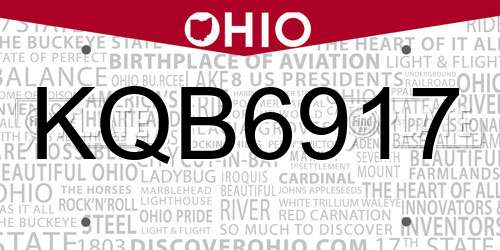 KQB6917 Ohio License Plate