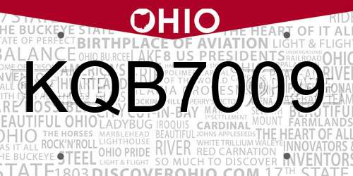 KQB7009 Ohio License Plate