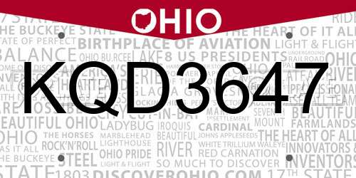 KQD3647 Ohio License Plate
