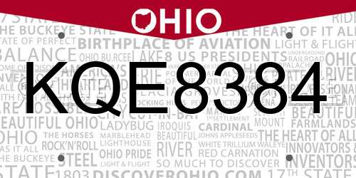 KQE8384 Ohio License Plate