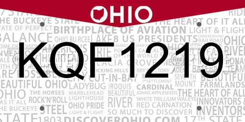 KQF1219 Ohio License Plate