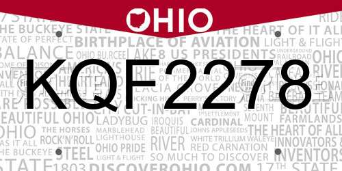 KQF2278 Ohio License Plate