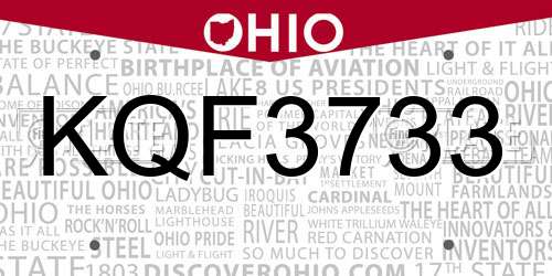 KQF3733 Ohio License Plate