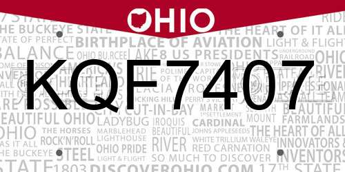 KQF7407 Ohio License Plate
