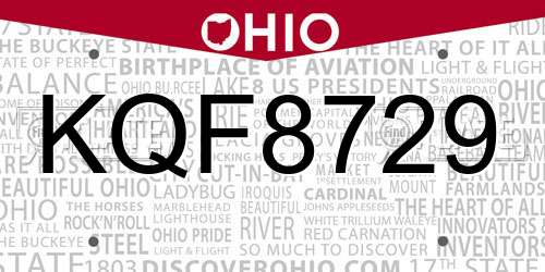KQF8729 Ohio License Plate
