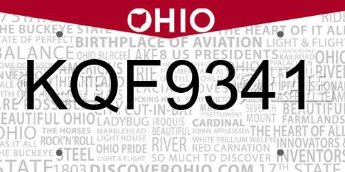 KQF9341 Ohio License Plate