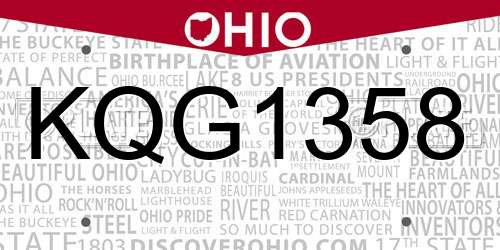 KQG1358 Ohio License Plate