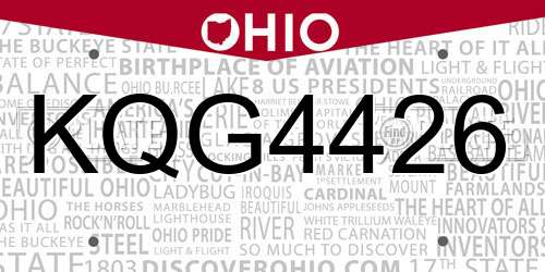KQG4426 Ohio License Plate