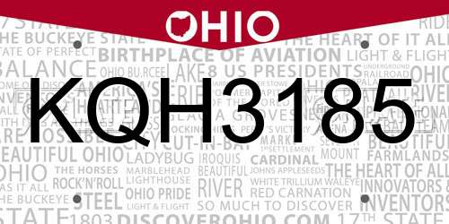 KQH3185 Ohio License Plate