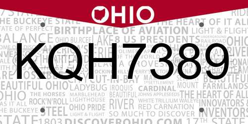 KQH7389 Ohio License Plate