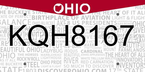 KQH8167 Ohio License Plate