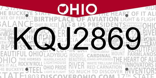 KQJ2869 Ohio License Plate