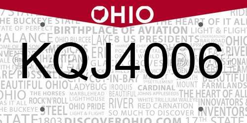 KQJ4006 Ohio License Plate