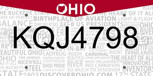 KQJ4798 Ohio License Plate