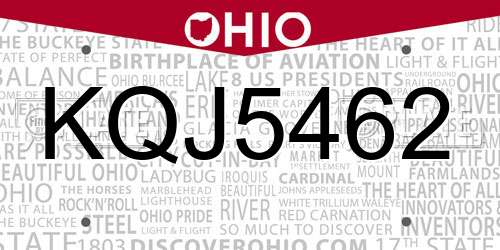 KQJ5462 Ohio License Plate