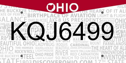 KQJ6499 Ohio License Plate