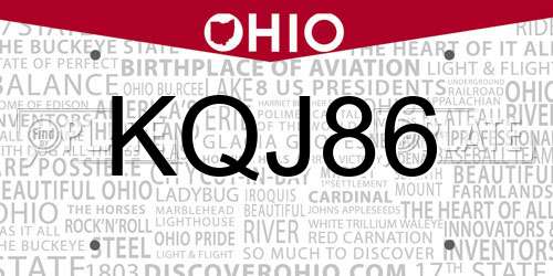 KQJ86 Ohio License Plate