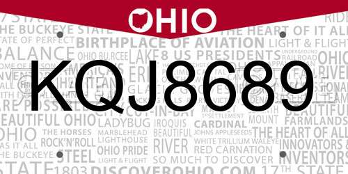 KQJ8689 Ohio License Plate