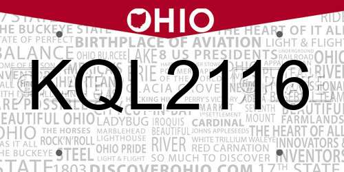 KQL2116 Ohio License Plate